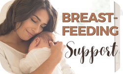 Photo link to breastfeeding support program featuring a woman holding a baby against her chest.